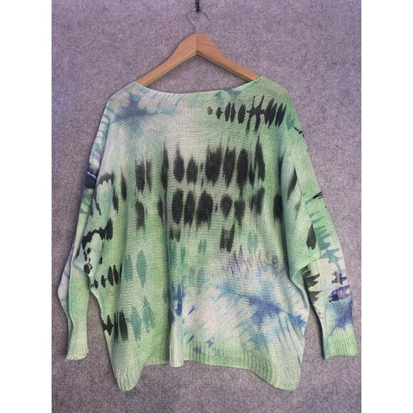 Bella Amore Med/Large Mint, Blue & White‎ Tye Dye Long Sleeve Knit Sweater - Picture 2 of 9